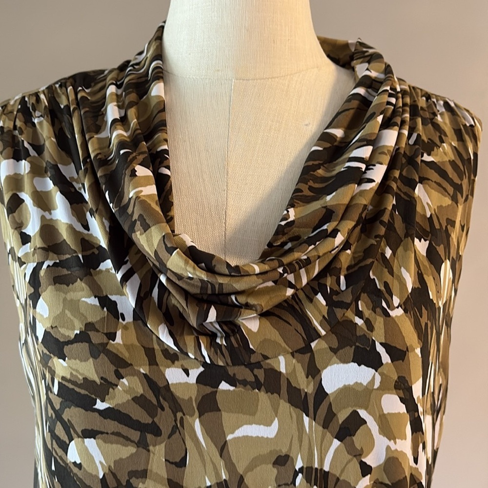 Michael Kors women’s camo green print jersey mini dress sleeveless cowl neck Med - Picture 4 of 13